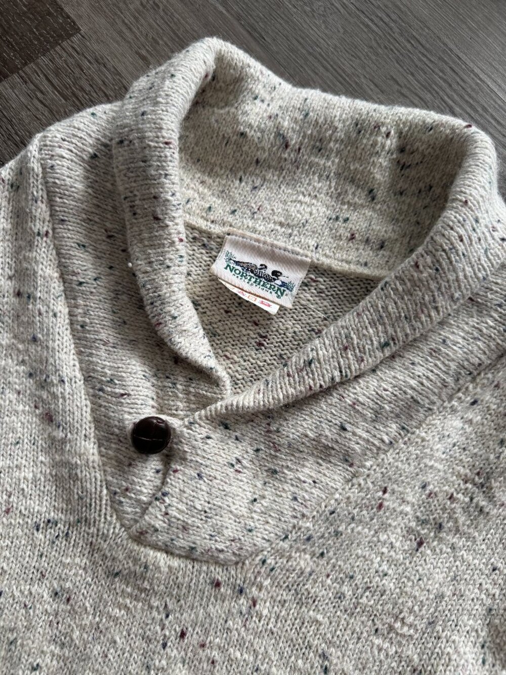 Vintage 90s Northern Reflections Sweater | Cream Speckled Button Collar Wool S - Picture 6 of 9